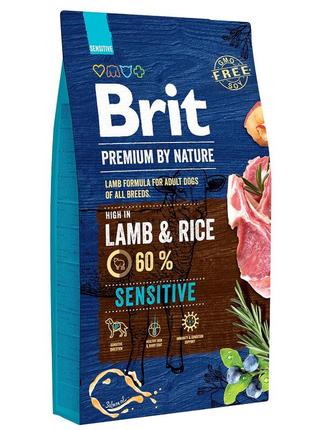 Сухой корм для собак всех пород с чувствительным пищеварением brit premium sensitive lamb 15 кг