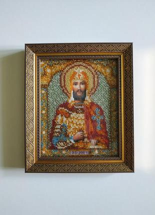 Вишита бісером ікона св. олександр, ручна робота.