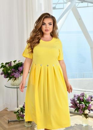 Жіноча нарядна стильна літня сукня батал великих розмірів подовжена міді 52 54 розмір 56 58 5xl 6xl 7xl 60 62 64 xxl xl 66 м'ята жовта4 фото