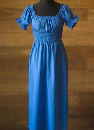 Синее летнее платье миди женское h&m, размер xs, s