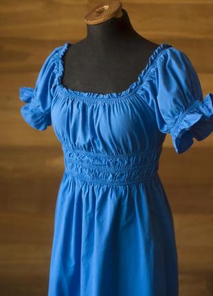 Синее летнее платье миди женское h&m, размер xs, s3 фото