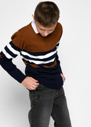 Коричневый подростковый вязаный свитер3 фото