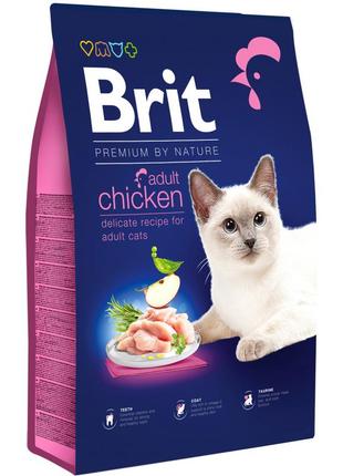 Сухой корм для взрослых кошек всех пород brit premium by nature adult chicken 8 кг