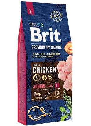 Сухой корм для щенков крупных пород brit premium junior l курица 15 кг