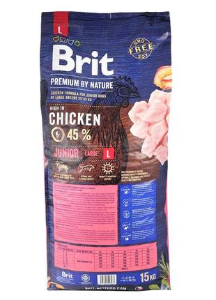 Сухой корм для щенков крупных пород brit premium junior l курица 15 кг2 фото