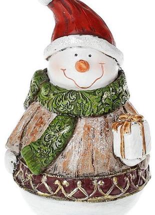 Декоративна статуетка "сніговик із подарунком" 14.5 см