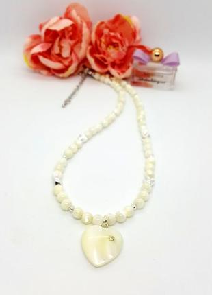 🩵🐚вишукане кольє з натурального перламутру з підвіскою серце3 фото