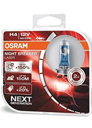 Лампа osram 12v h4 60/55w +150% night laser галогенова лампа д...