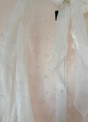 Красива ефектна прозора блуза з сріблястої органзи з заклепками і перлами і великим понтом пишний ру2 фото