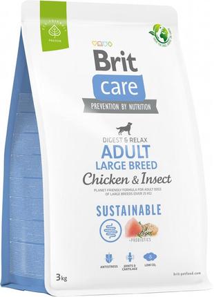 Сухий корм для собак великих порід brit care sustainable adult large breed chicken & insect 3 кг