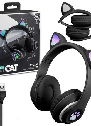 Дитячі бездротові навушники led з котячими вушками cat ear stn...