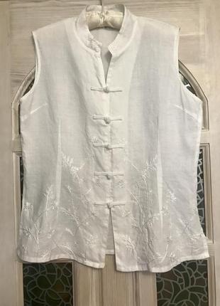 Для алергиків білосніжна біла жіноча блуза топ жилет з вишивкою potex китай 100% рамі
