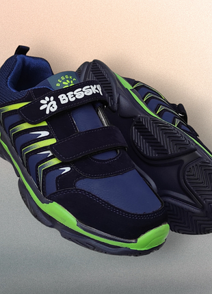 Кроссовки синие, зелёные деми для мальчика на липучках