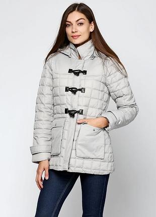 Якісна демісезонна куртка для дівчинки жінки світло-сіра зі знімним капюшоном осінь