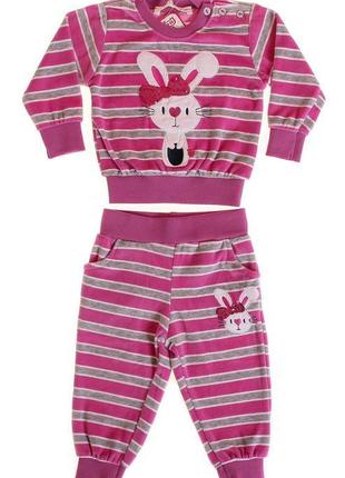Качественный натуральный костюм для девочки фуксия с серым: кофта + штанишки турция