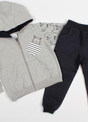 Якісний натуральний спортивний костюм для дівчинки світло-сірий туреччина