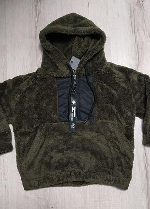 Тепла якісна кофта - худі для дівчинки з капюшоном кольору хакі туреччина