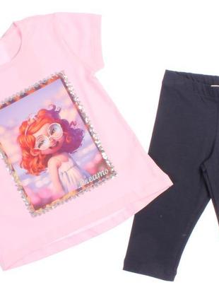 Качественный летний костюм для девочки футболка + капри турция