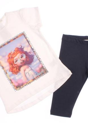 Качественный летний костюм для девочки футболка + капри breeze турция