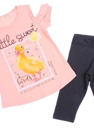 Качественный летний костюм для девочки футболка + капри/лосины турция