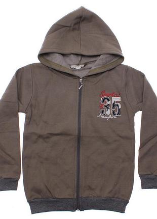 Утепленная качественная натуральная спортивная кофта для мальчика с капюшоном на молнии турция