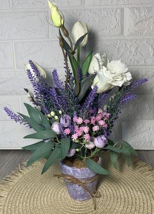 Весенний декор кашпо с цветами лаванда1 фото