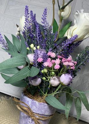 Весенний декор кашпо с цветами лаванда2 фото