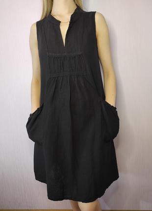 Италия лен платья миди оверсайз бохо этно льняное черное платье льняное платье-платье туника лен италия оригинал3 фото