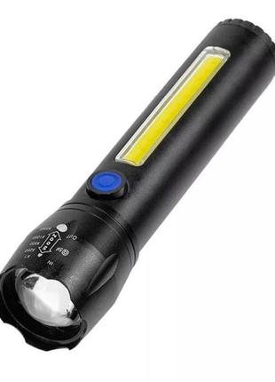 Ручний акумуляторний ліхтар flashlight c62, cob+led