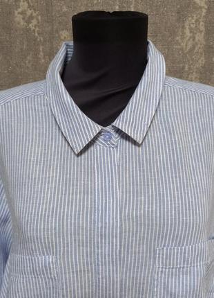 Рубашка, блуза льняная 100% льон,голубая  в полоску.6 фото