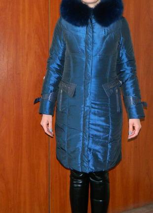 Куртка пуховик женский зимний теплый синий размер 42-44 delizza6 фото