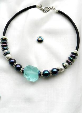 Чокер с жемчугом , колье с кварцем , жемчужное украшение , ожерелье с гематитом , жемчужный чокер1 фото
