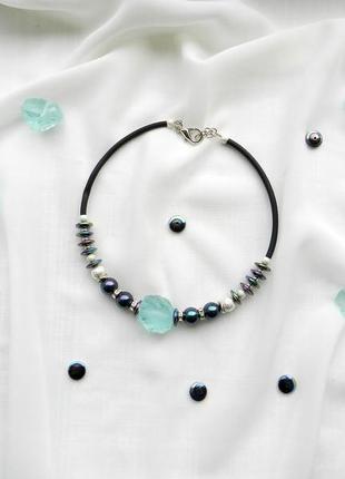 Чокер с жемчугом , колье с кварцем , жемчужное украшение , ожерелье с гематитом , жемчужный чокер2 фото