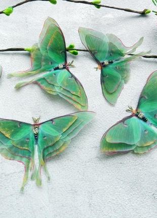 Брошка метелик , зелена брошка з шовкової метеликом , брошка булавка9 фото
