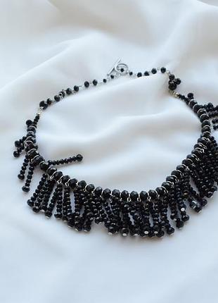 Чёрное колье , чёрное хрустальное ожерелье