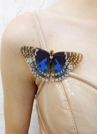 Голубая бабочка брошь , брошь с бабочкой , бабочка для волос1 фото