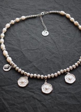 Комплект із перлів: кольє та браслет, перлинний чокер, кольє зі сталі та перлів7 фото