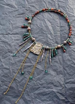 Чокер колье с натуральными камнями ,  массивное украшение на шею  в этно стиле4 фото
