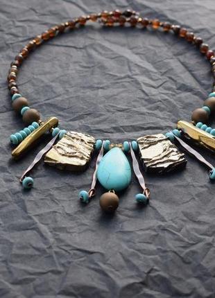 Чокер колье с натуральными камнями  женское массивное украшение на шею в этно стиле3 фото