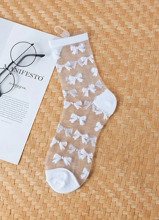 Ексклюзивні шкарпетки сітка бантики білі