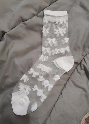 Эксклюзивные носки сетка бантики белые2 фото