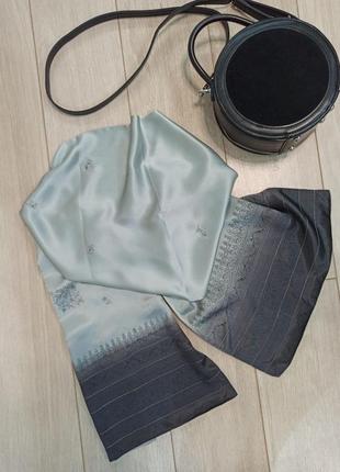 Шовковий шарф палантин сіро-голубий колір, з шифоновою підкладою (на весілля, хрестини, в храм), marks& spencer