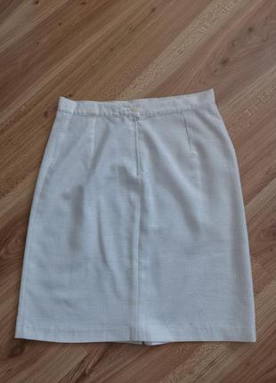 Юбка льняная белоснежная с карманом с вышивкой юбка2 фото