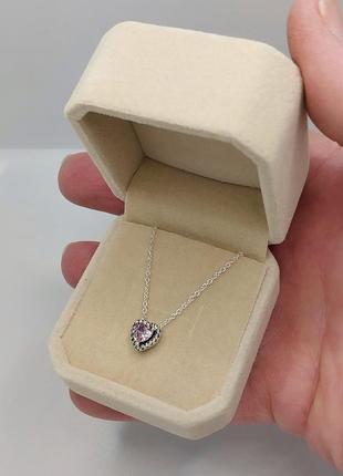 Подарунок дівчині "сердечна ніжність топазу в сріблі" кулон з цирконами на ланцюжку в оксамитовій коробочці