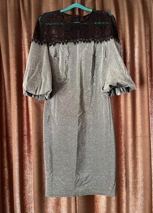 Нарядное платье с люрексом серебряного цвета.1 фото