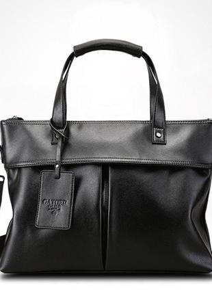 Чоловічий діловий портфель для документів формат а4 пу шкіра чорний, чоловіча сумка офісна сумка-портфель6 фото