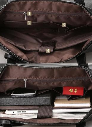 Мужской деловой портфель для документов формат а4 пу кожа черный, мужская сумка офисная деловая сумка-портфель10 фото