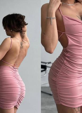 Розкішна ніжна жіноча літня весняна обтягуюча міні сукня плаття з відкритою спинкою спиною з єфектом ефектом пушапа💕 рожева біла чорна