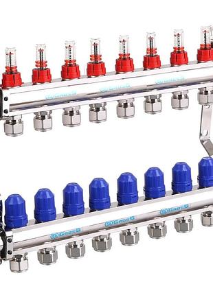 Колектор для теплої підлоги латунний на 12 контурів gross (нікель)