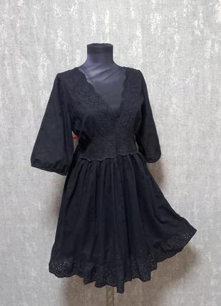Платье, платьице миди чёрное с прошвой 100%хлопок  ,легкое ,летнее.1 фото